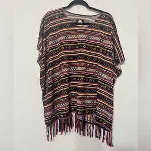 Double D Ranch Aztec Print Colorful Fringe Poncho S/M